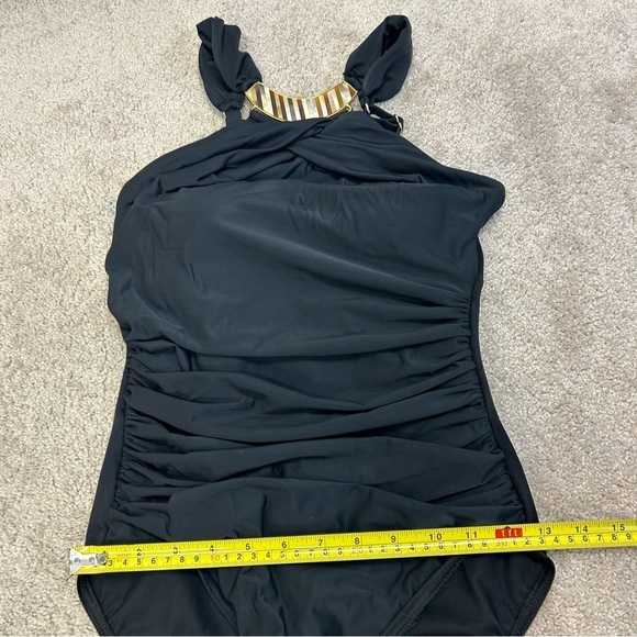 MIRACLESUIT black mother of pearl detail halter one piece swimsuit Sz 8 - Picture 7 of 11